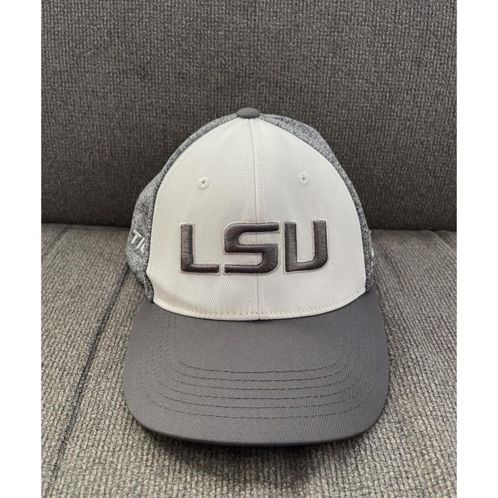 LSU Tigers Hat Cap Strap Back One Size Gray White NCAA Football Russell Athletic